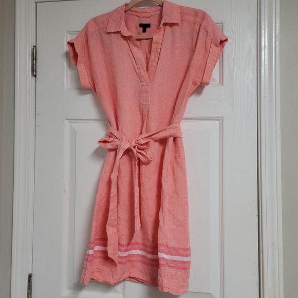 Talbots Linen Popover Shirtdress Oyster Stripe. - Picture 4 of 13